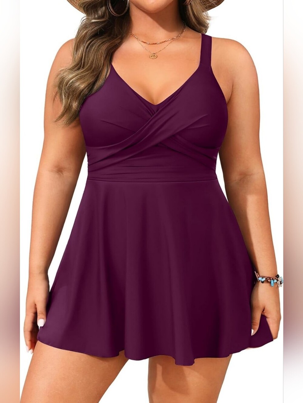 Purple Colorblock 2 Pc Tankini Swimsuit Swim Dress Tummy Control Shorts 20 XXL